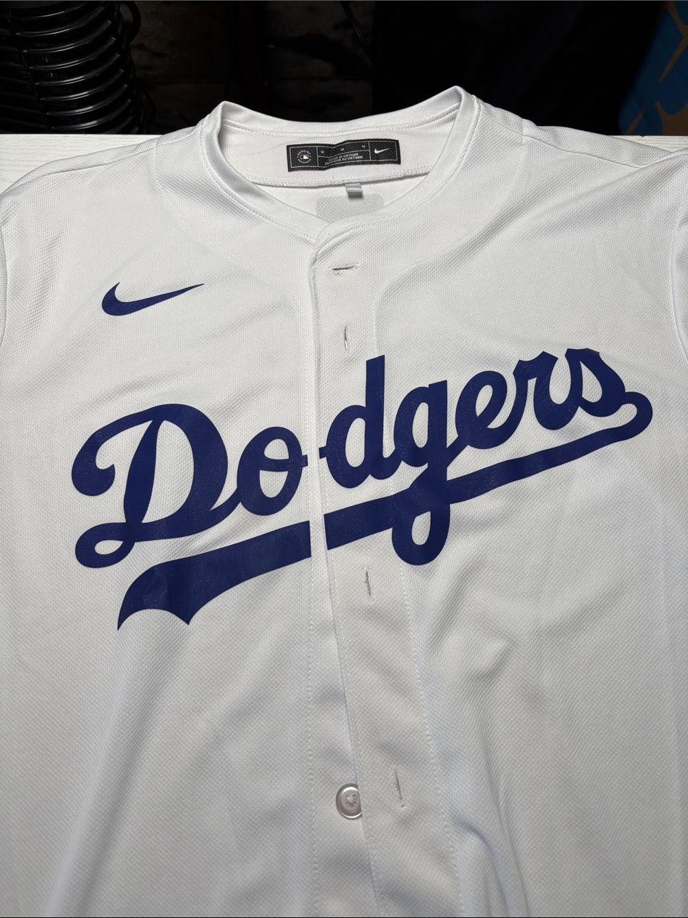 Nike White and Blue Dodgers Baseball Jersey - Script Front